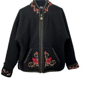 Vintage Icelandic Design Wool Floral Embroidered Sweater Jacket | Size S/M